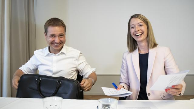 Johanna Gapany et Philippe Nantermod ne se représentent pas à la vice-présidence du PLR. [Keystone - Peter Klaunzer]