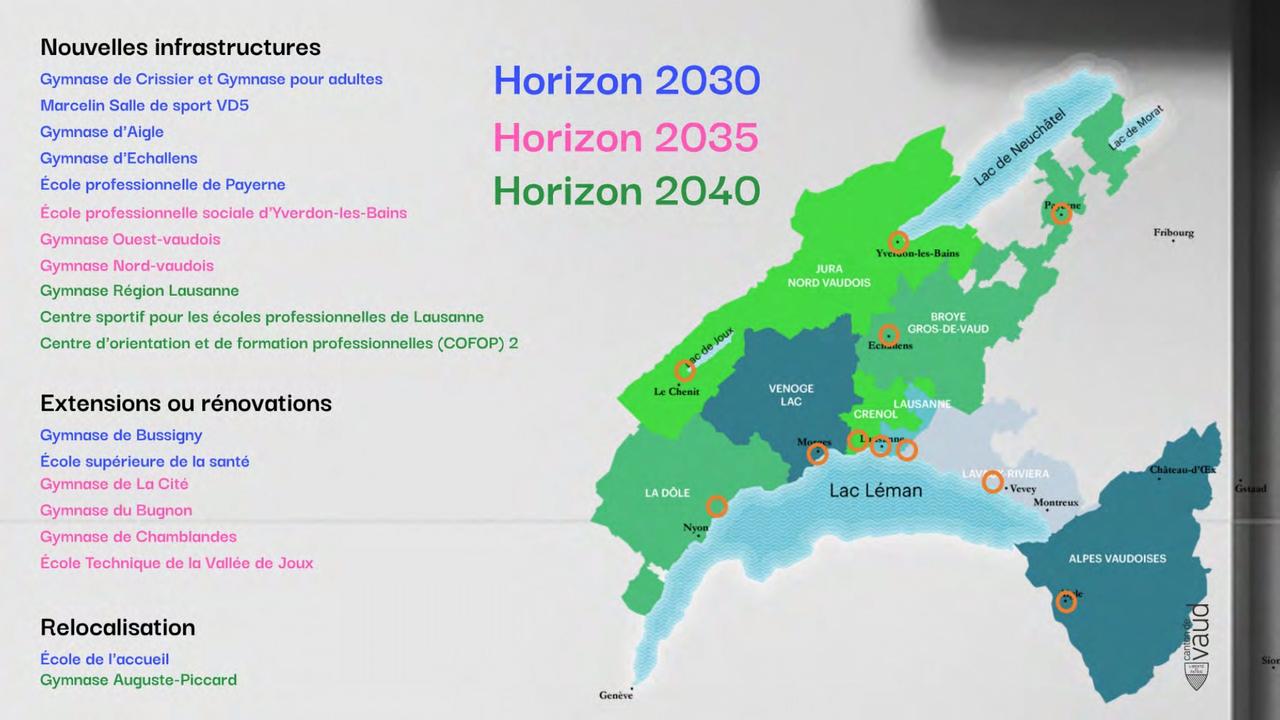 Le Conseil d'Etat vaudois a présenté lundi sa stratégie 2040 sur les lieux de formation du postobligatoire. [Etat de Vaud]