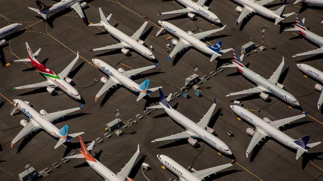 Des avions Boeing 737 Max 8 parqués à Seattle aux Etats-Unis (image d'illustration). [Keystone/EPA - Gary He]