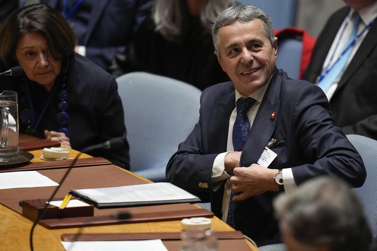 Ignazio Cassis s'est exprimé mardi lors du Conseil de sécurité de l'ONU sur l'Ukraine. [KEYSTONE - SETH WENIG]