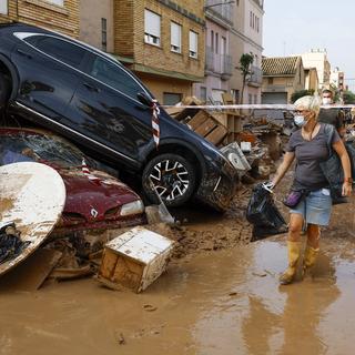 Les intempéries menacent à nouveau la région de Valence, en Espagne. [Keystone - EPA/Chema Moya]