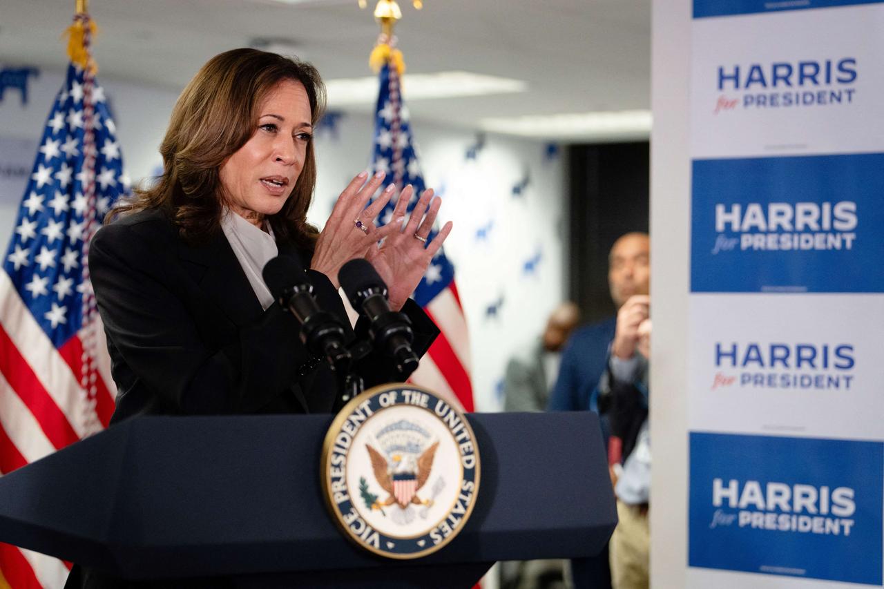 La vice-présidente et candidate démocrate à l'élection présidentielle Kamala Harris s'exprime au siège de sa campagne dans le Delaware, le 22 juillet 2024. [AFP - ERIN SCHAFF]