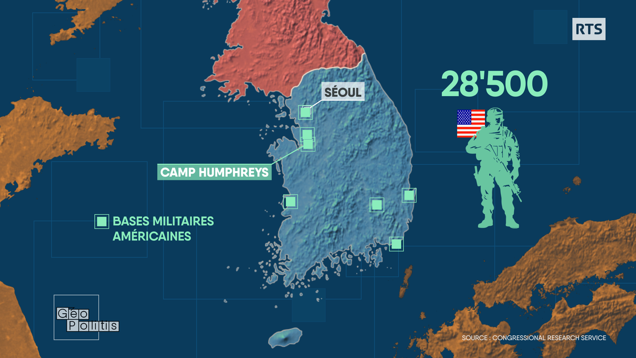 Camp Humphreys, en Corée du Sud, est la plus grande base militaire américaine à l'étranger. [RTS - Géopolitis]