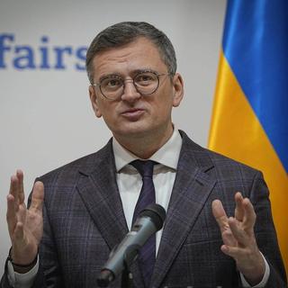 Le ministre ukrainien des Affaires étrangères Dymtro Kouleba lors d'une conférence, le 13 mars 2024. [Keystone]