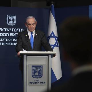 Benjamin Netanyahu lors d'une conférence de presse le 4 septembre 2024. [Keystone]