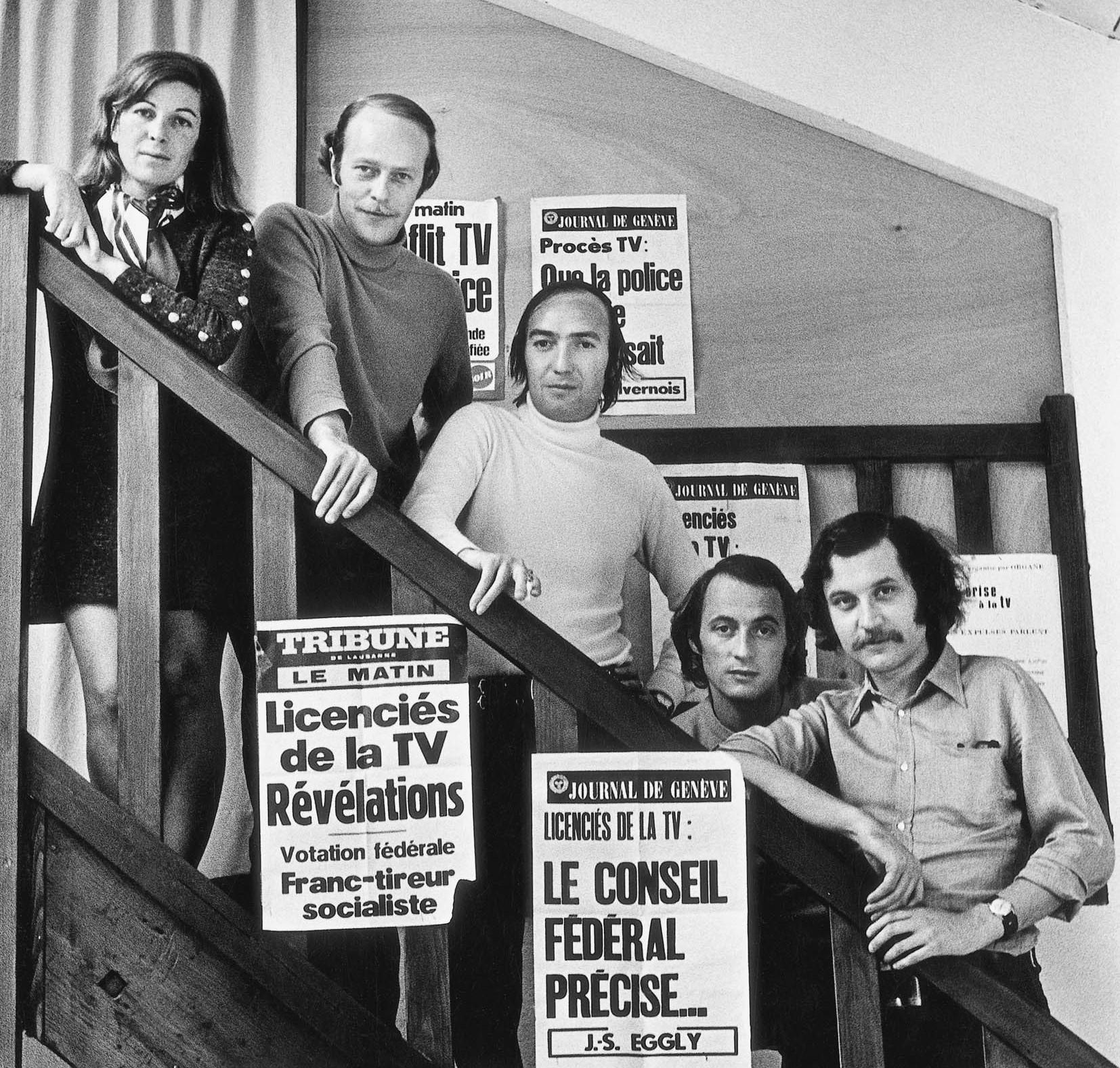 De gauche à droite: Marlène Belilos, Pierre-Henri Zoller, Pierre Nicole, Jean-Claude Deschamps et Michel Boujut. [RTS]