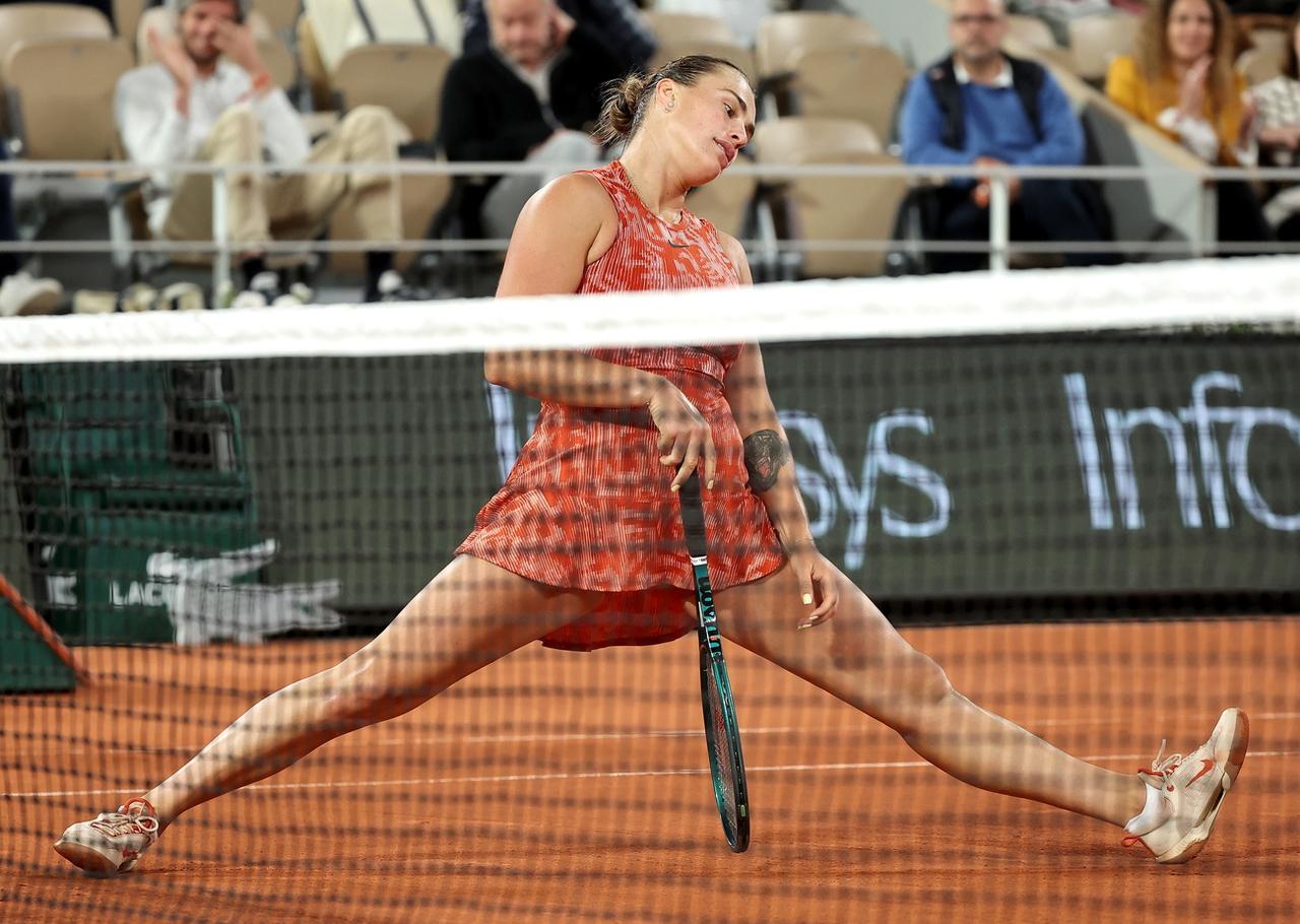 En dépit des apparences, Aryna Sabalenka a bel et bien franchi l'écueil du 1er tour. [KEYSTONE - CHRISTOPHE PETIT TESSON]