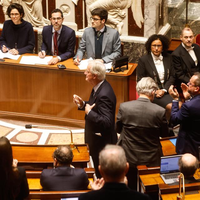 Le Premier ministre Michel Barnier lors de l'Assemblée Nationale, le 2 décembre 2024. [Keystone - EPA/Mohammed Badra]