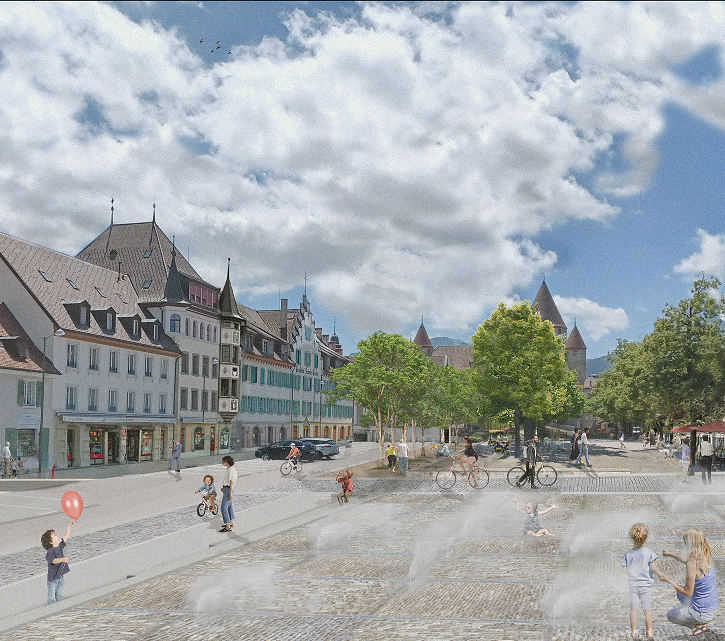 La place du Marché d'après le projet. [Ville de Bulle - Urbanité(s)]