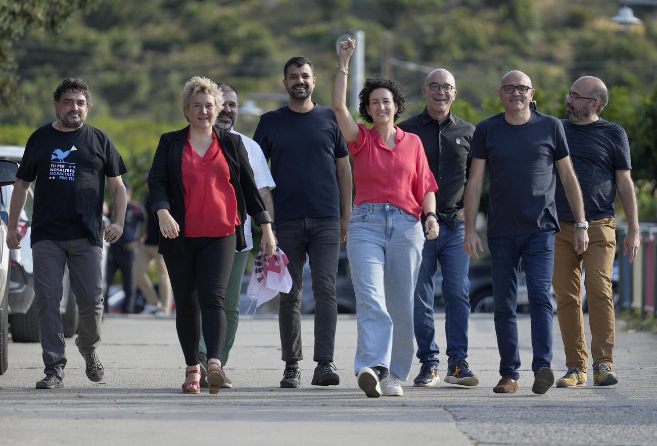 Marta Rovira lors de son passage de la frontière. [KEYSTONE - DAVID BORRAT]