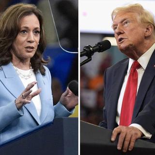 A deux jours de leur duel télévisé, Kamala Harris et Donald Trump demeurent au coude-à-coude. [Keystone]