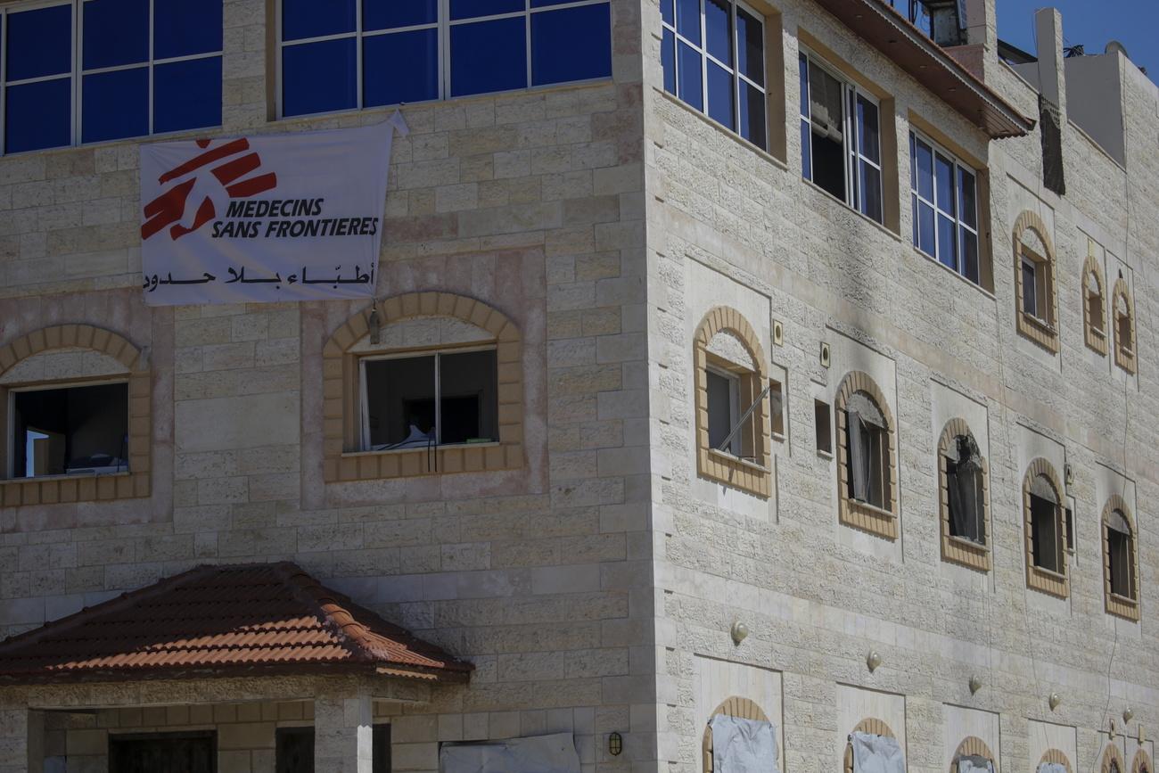 Le bâtiment de Médecins sans frontières de Khan Younès dans le sud de la Bande de Gaza. [KEYSTONE - MOHAMMED SABER]