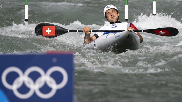 Martin Dougoud a finit 4e d'une course de canoë-kayak. [Keystone - Anthony Anex]