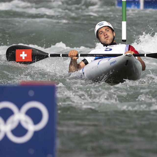 Martin Dougoud a finit 4e d'une course de canoë-kayak. [Keystone - Anthony Anex]