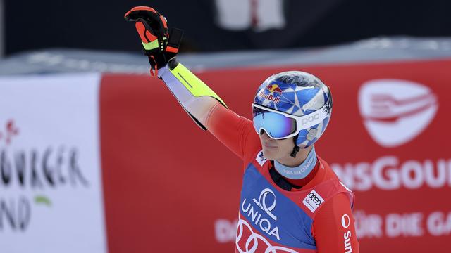 Marco Odermatt a été éliminé à cause d'une lourde faute lors de la 2e manche du slalom géant de Saalbach en Autriche le 16 mars. [Keystone/AP Photo - Marco Trovati]