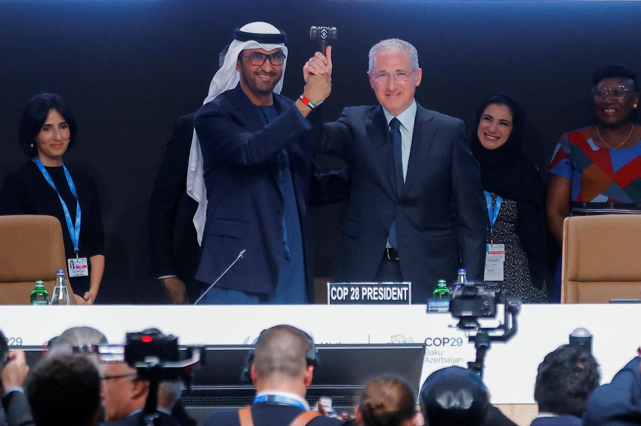 La COP29 s'est ouverte lundi matin à Bakou après la passation du président du précédent volet, Sultan Al Jaber, au nouveau président, Mukhtar Babayev. [REUTERS - Maxim Shemetov]