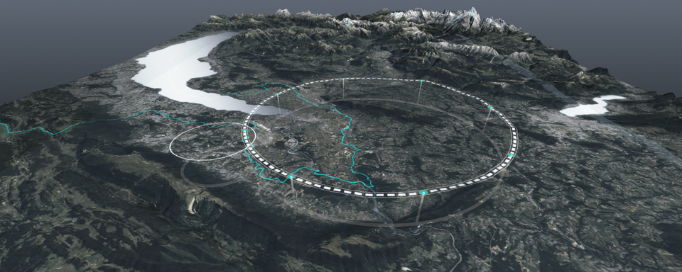 Carte montrant le tracé favorisé pour le FCC au bout du Lac Léman. [©2024 CERN]