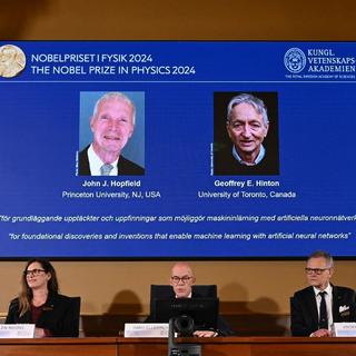 Le prix Nobel de physique 2024 a été décerné à l'Américain John Hopfield ainsi qu'au Canado-Britannique Geoffrey Hinton. [AFP - Jonathan NACKSTRAND]