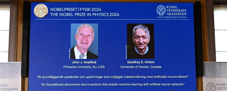 Le prix Nobel de physique 2024 a été décerné à l'Américain John Hopfield ainsi qu'au Canado-Britannique Geoffrey Hinton. [AFP - Jonathan NACKSTRAND]