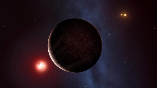 Illustration d'artiste de la planète Proxima B et ses trois étoiles. [Science Photo Library via AFP - MARK GARLICK/SCIENCE PHOTO LIBRA]