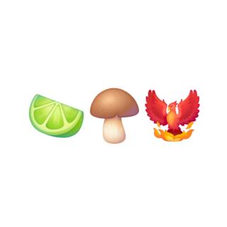 Emoji - citron vert, champignon brun et Phoenix. [RTS - © Clarisse C. R.]