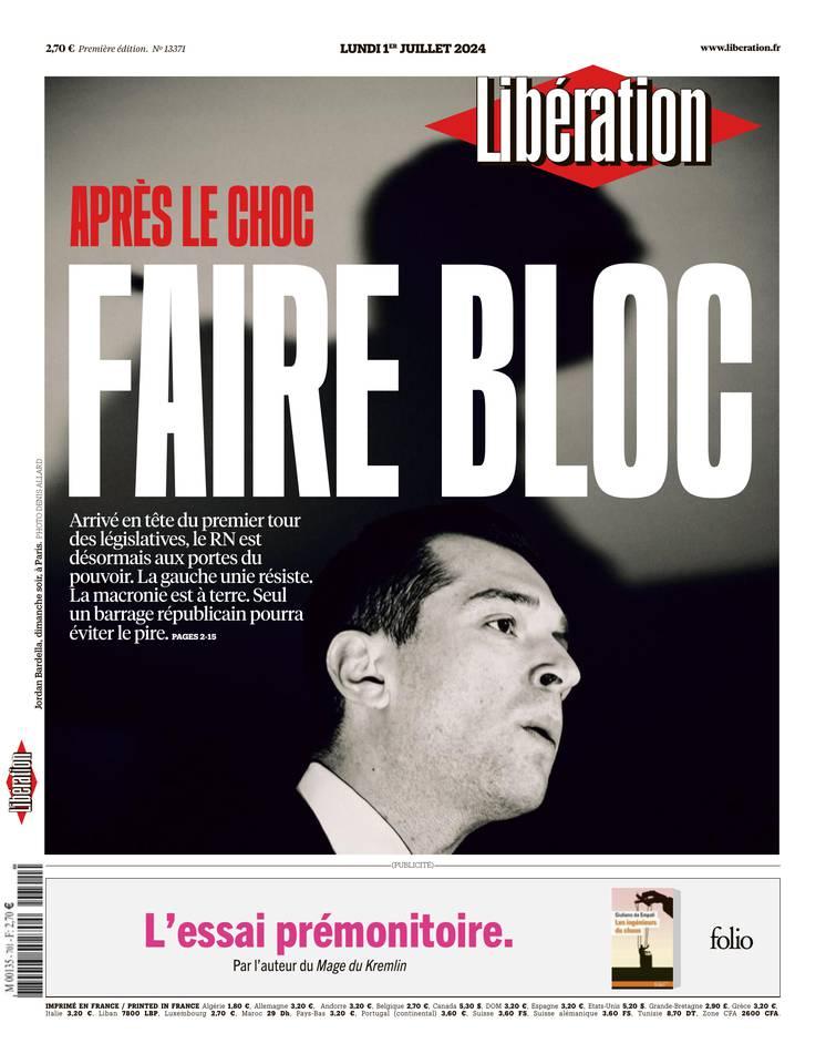 La Une de Libération lundi.