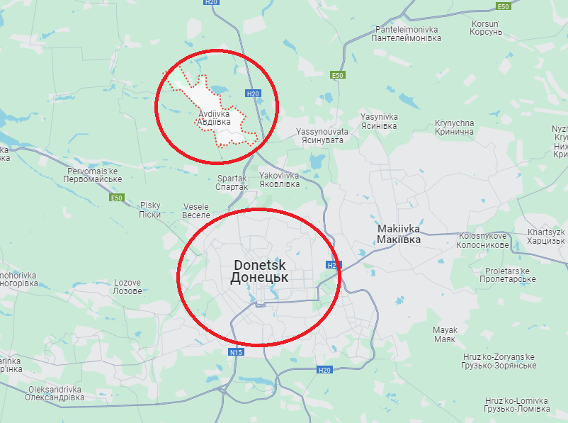 La ville d'Avdiivka n'est située qu'à un peu plus de 10 kilomètres de Donetsk. [GoogleMap - RTS]