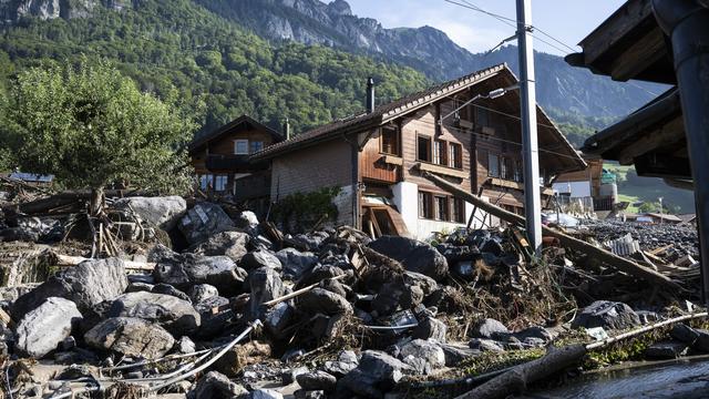 Évacuations et dégâts matériels dans l'Oberland bernois et en Suisse centrale à la suite d’intempéries. [Keystone - Alessandro della Valle]