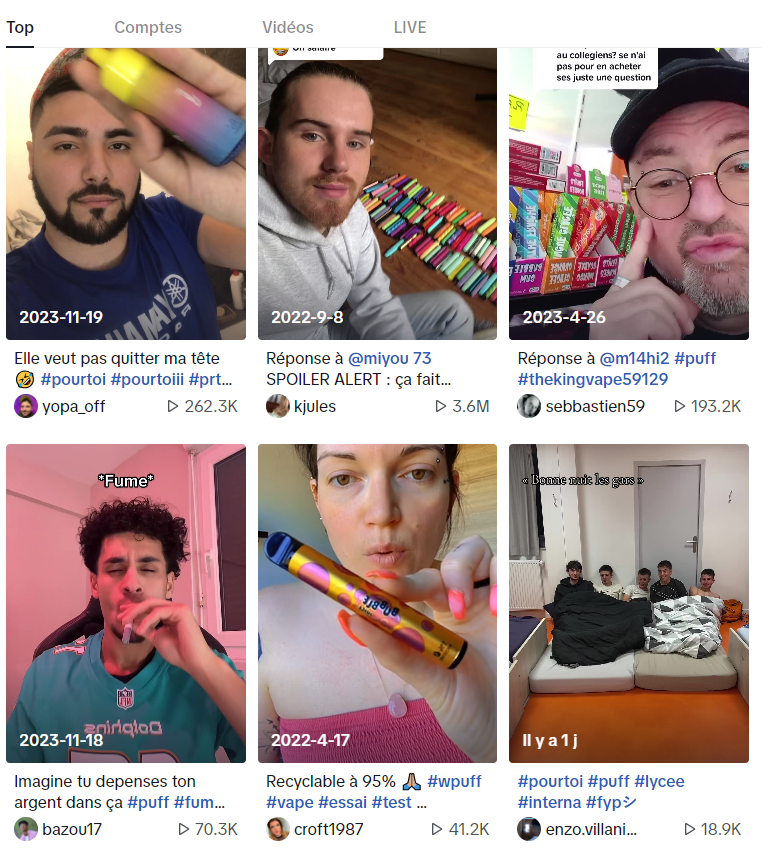 Sur Tik Tok, les vidéos qui font la promotion de la puff se comptent en millions.