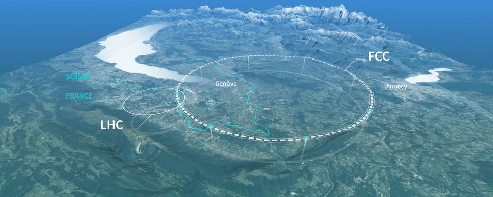 Schéma montrant l'emplacement proposé pour le Futur collisionneur circulaire. [CERN]