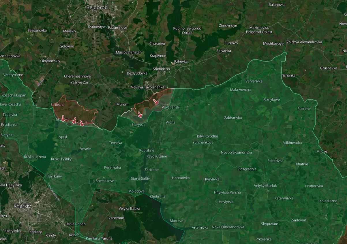 En rouge, les avancées russes dans le nord-est de l'Ukraine. En vert, les territoires libérés par l'Ukraine depuis le début de la guerre. [(https://deepstatemap.live) - RTSinfo]