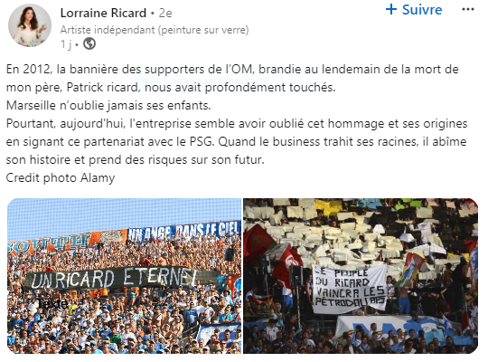 Lorraine Ricard réagit à l'annonce de partenariat entre Pernod Ricard et le PSG [RTS - Julie Marty]