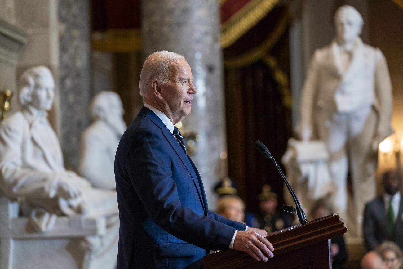 Le président américain Joe Biden lors d'un discours au Capitole, le 1er février. [Keystone - Shawn Thew]