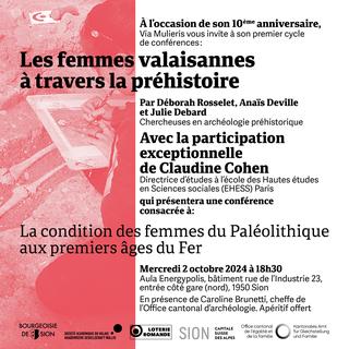 Visuel de la conférence "Les femmes valaisanne à travers le Préhistoire" de l'association Via Mulieris. [Via Mulieris - via-mulieris.ch]