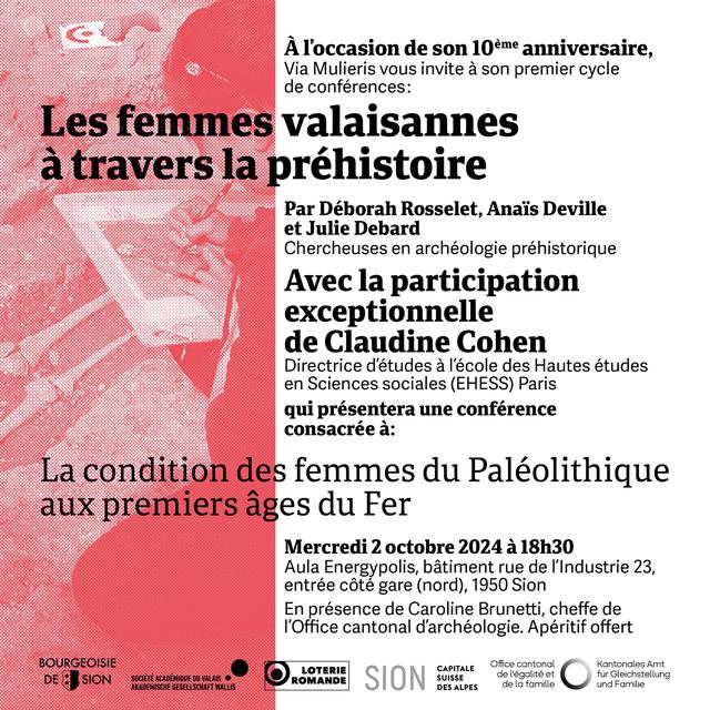 Visuel de la conférence "Les femmes valaisanne à travers le Préhistoire" de l'association Via Mulieris. [Via Mulieris - via-mulieris.ch]