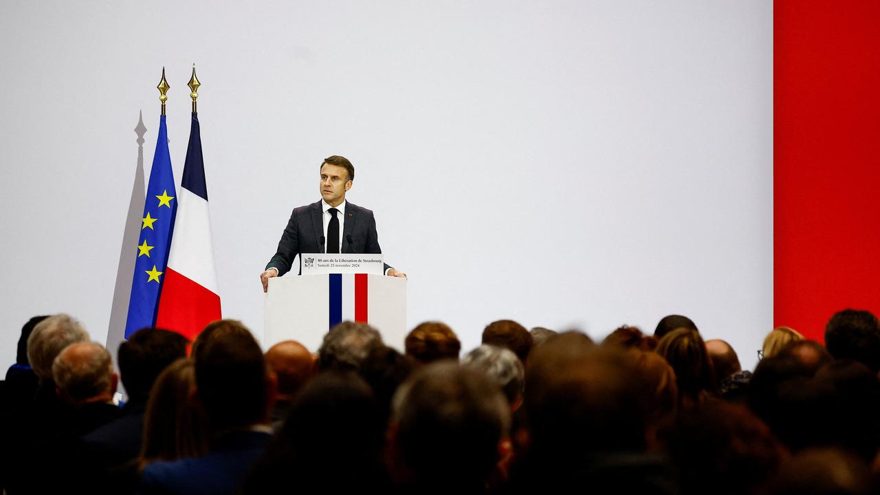 Le président français Emmanuel Macron prononce un discours dans le cadre d'une cérémonie marquant le 80e anniversaire de la libération de Strasbourg, le 23 novembre 2024. [reuters - Sarah Meyssonnier]