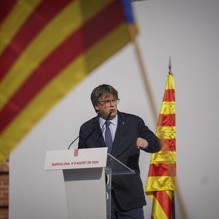 Carles Puigdemont devant ses militants, Barcelone le 8 août 2024. [Ap Photo - Joan Mateu]