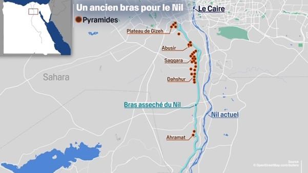 Carte présentant l'emplacement de l'ancien bras du Nil et le bras actuel. [RTS - J.Slettenhaar]