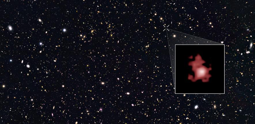 La galaxie GN-z11 vue par le télescope spatial Hubble. [NASA/ESA - Pascal Oesch (UNiGE & Yale University)]