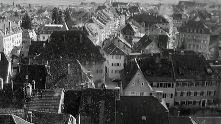 Une vue de la ville de Porrentruy en 1963. [RTS]