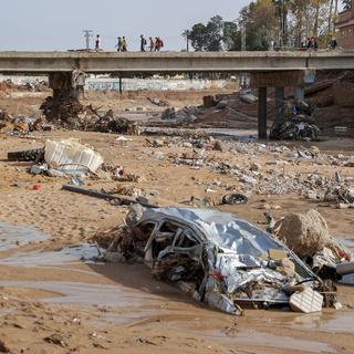 La situation est toujours critique dans la région de Valence à la suite des inondations. [Keystone - EPA/Manuel Bruque]