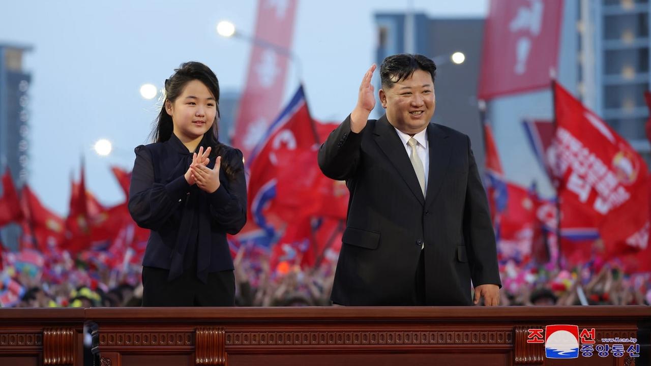 epa11341171 A photo released by the official North Korean Central News Agency (KCNA) shows North Korean leader Kim Jong Un (R) and his daughter Kim Ju-ae (L), attending the inauguration ceremony of Jonwi Street, in Pyongyang, North Korea, 14 May 2024 (issued 15 May 2024). According to KCNA, North Korean leader Kim Jong Un and his daughter attended the inauguration of Jonwi (Vanguard) Street, a new modern street with high-rise and super high-rise apartment houses of various styles, including an 80-storey apartment building, at the north gateway of the capital city Pyongyang. EPA/KCNA EDITORIAL USE ONLY EDITORIAL USE ONLY [EPA/KCNA - KCNA]