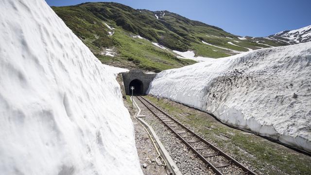 Le ferroutage à la Furka a été interrompu entre Oberwald et Realp. [KEYSTONE - URS FLUEELER]