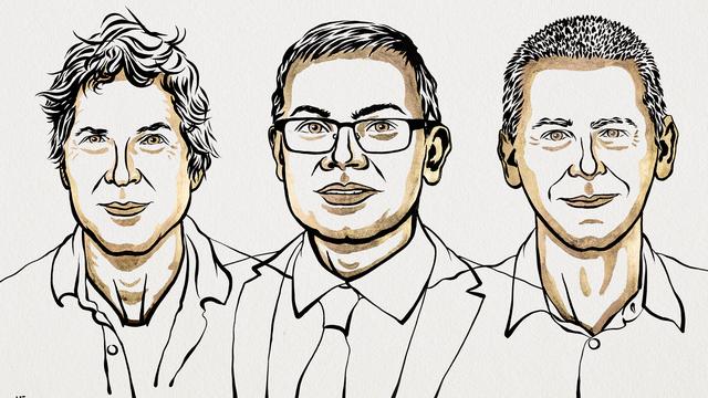 Les biologistes David Baker, Demis Hassabis et John Jumper. [Nobel Prize Outreach - Ill. Niklas Elmehed]