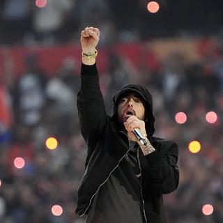 Eminem en concert lors du Super Bowl en février 2022. [Keystone - Elaine Thompson]