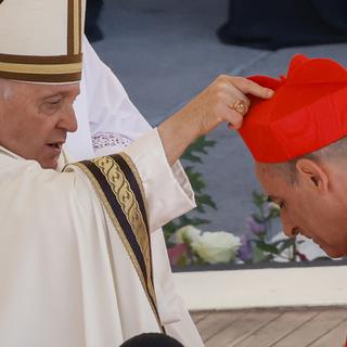 Le cardinal Víctor Manuel Fernández, préfet du Dicastère pour la Doctrine de la Foi. [Keystone/AP Photo - Riccardo De Luca]
