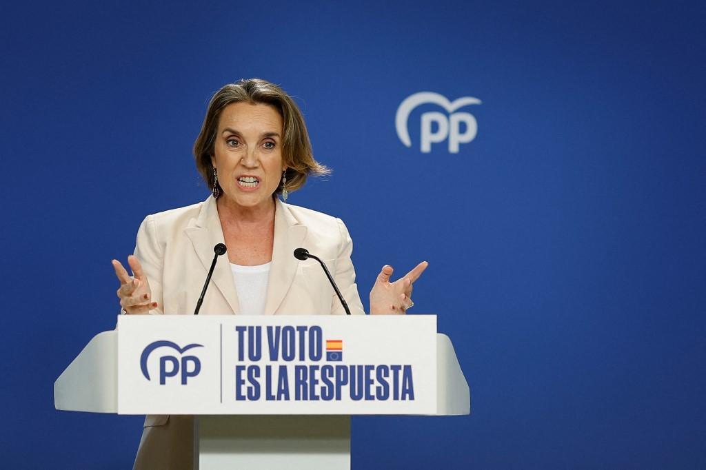 La secrétaire générale du Parti populaire espagnol Cuca Gamarra après l'annonce des résultats. [AFP - OSCAR DEL POZO]