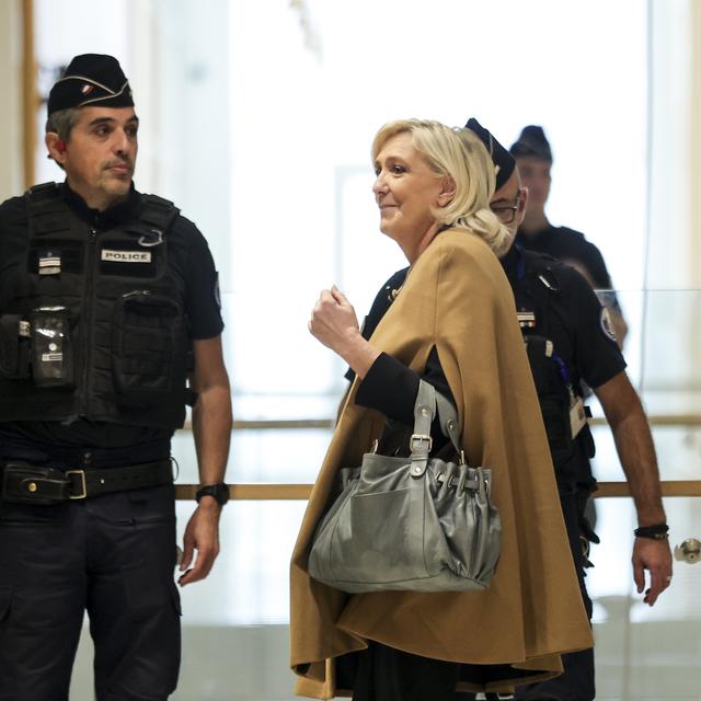 Marine Le Pen, présidente du Rassemblement national, a été auditionnée pour le détournement de fonds européens. [Keystone/EPA - Teresa Suarez]