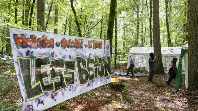 Le Bois de Ballens (VD) au pied du Jura est occupé par des activistes mobilisés contre l'ouverture de nouvelles carrières. [KEYSTONE - CYRIL ZINGARO]