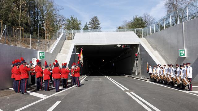 A Genève, la route des Nations a été inaugurée vendredi en présence de représentants des autorités fédérales, cantonales et communales. [Keystone - Salvatore Di Nolfi]